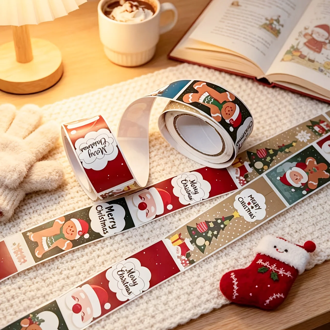 120pcs Christmas Roll Stickers, Cartoon PVC Decor Stickers, Journal Scrapbooking Stickers, Gift Seal Labels, Thank You Stickers