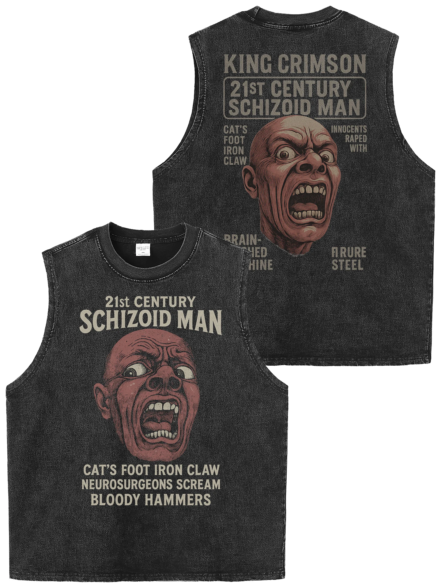KING CRIMSON Band Heavyweight American Retro Washed Loose Rock Sleeveless T-Shirt Shoulder Vest Breathable Casual Summer Top