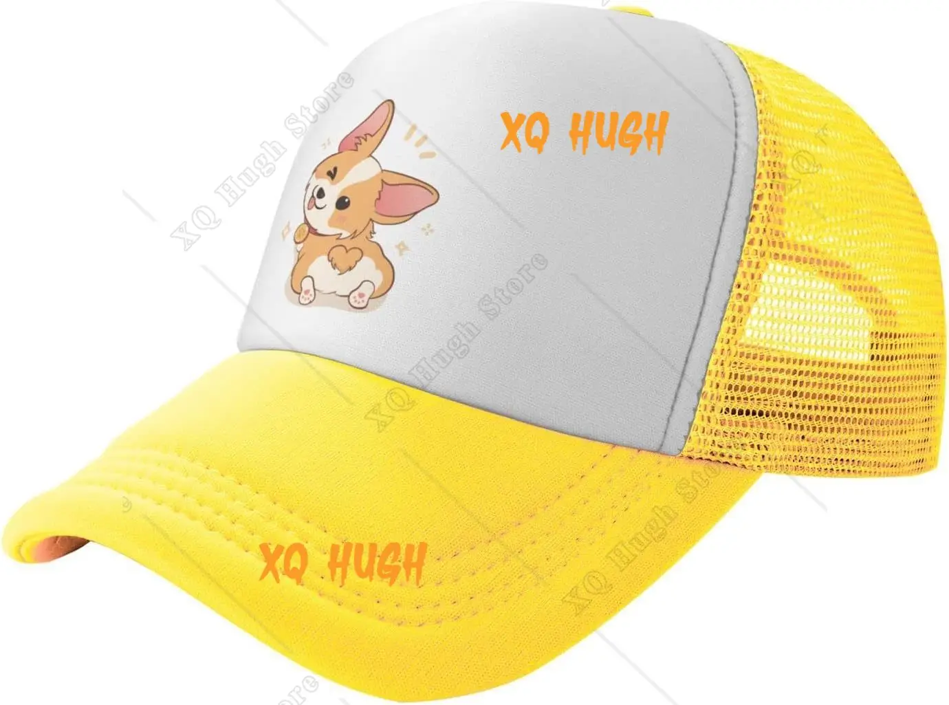 Mesh Dad Hat Adjustable Washed Cute Corgi Cartoon Baseball Dad Cap Funny Distressed Ball Trucker Cap for Women Men