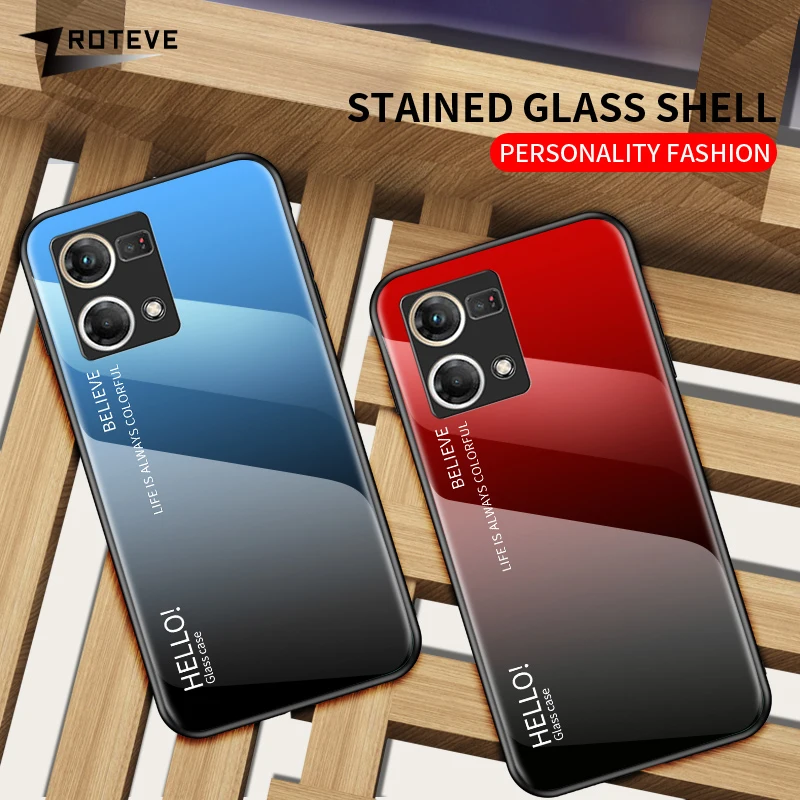 Reno7 Case ZROTEVE Gradient Tempered Glass Cover For OPPO Reno 6 7 8 Z Pro Plus 6Z 7Z 8Z 5G Reno6 Reno7Z Reno8 Lite Phone Cases