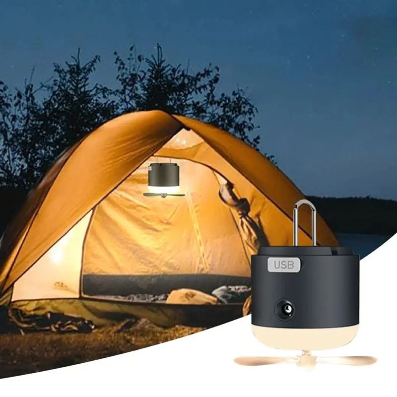 A92U-Multi-Function Camping Night Light 1200Mah Rechargeable 3 Level Dimmable Camping Portable Tent Light With Fan Outdoor