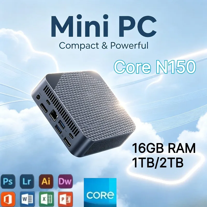 2026 NEW Portable Mini PC Laptop Core N150 16GB RAM 1TB/2TB SSD WiFi6 BT5.2 4K HD High-Performance for Office & Gaming