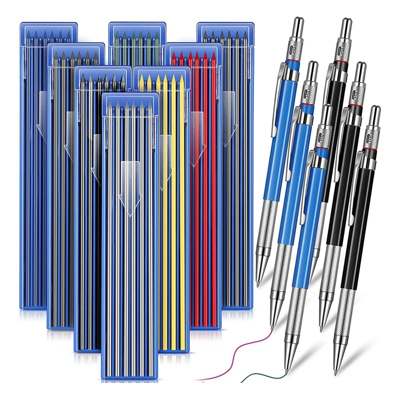 6 Striped Welder Pencils, 96 Pcs Silver And Colored Refills Drawing Pencils Colored Mechanical Pencils