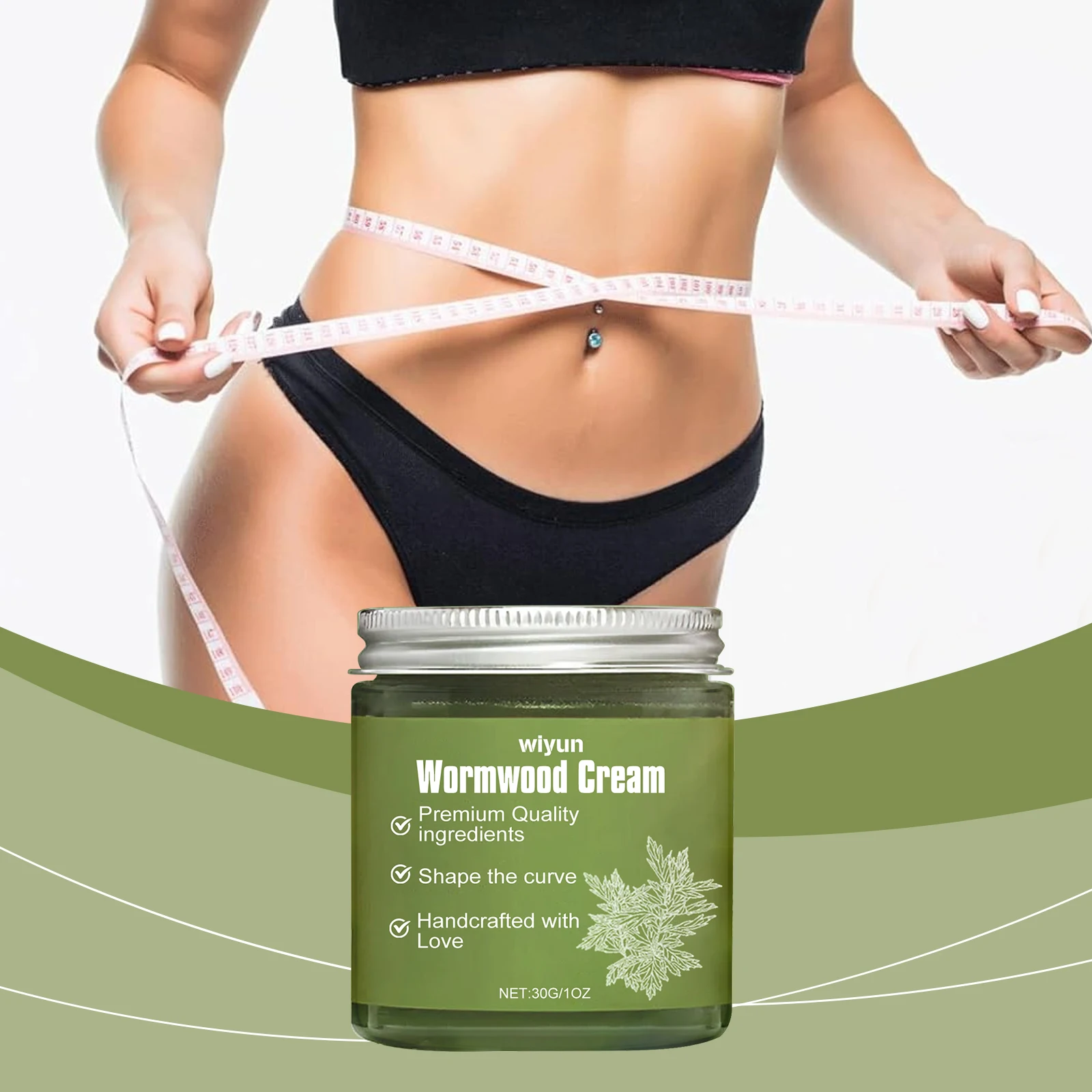 Krim Wormwood - Krim Kontur Tubuh Alami Premium, 30G/1OZ - Krim Pengencang & Pelangsing Buatan Tangan dengan Artemisia