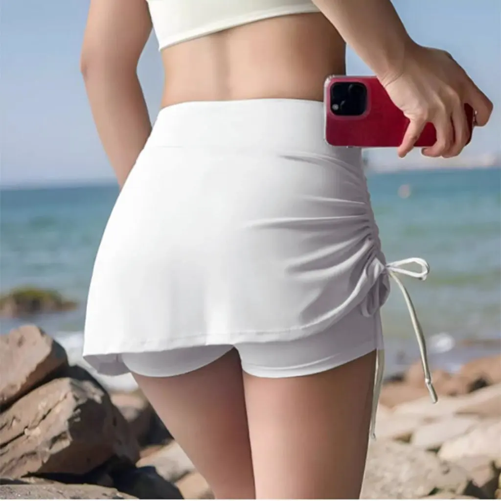 

High Waist Slimming Drawstring Hip Bag Skirt for Women Sports Fitness Tennis Badminton Summer Outer Wear One-sided