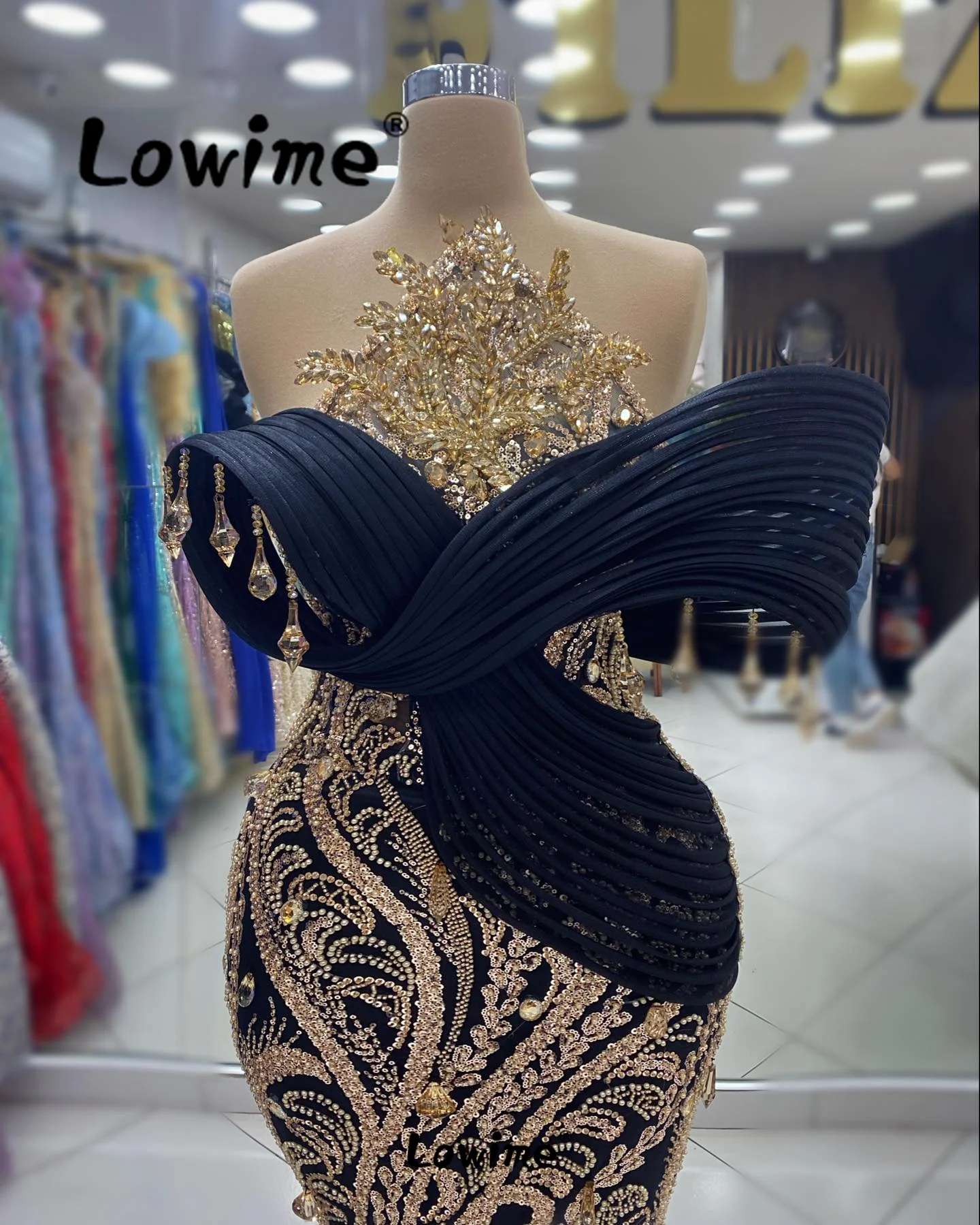 Black New Arrival Abendkleid Luxury 2024 Dubai Arabic Evening Dress Mermaid Aso Ebi Crystals Mermaid Prom Dresses Off Shoulder