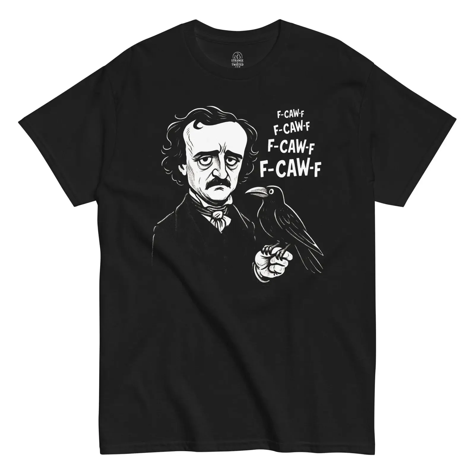 Front of Edgar Allan Poe and Raven black T shirt vintage Washed Soft homme Stretched graphic Casual Comfortable fashion