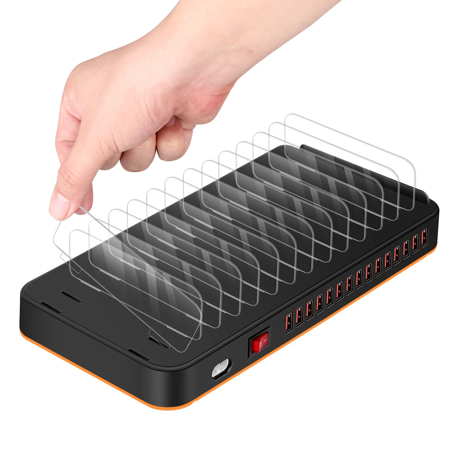 Multi Port USB Charger Station with Separate Divider Organizer, High Power Multiple Devices Simultaneous Charging Dock for Busin