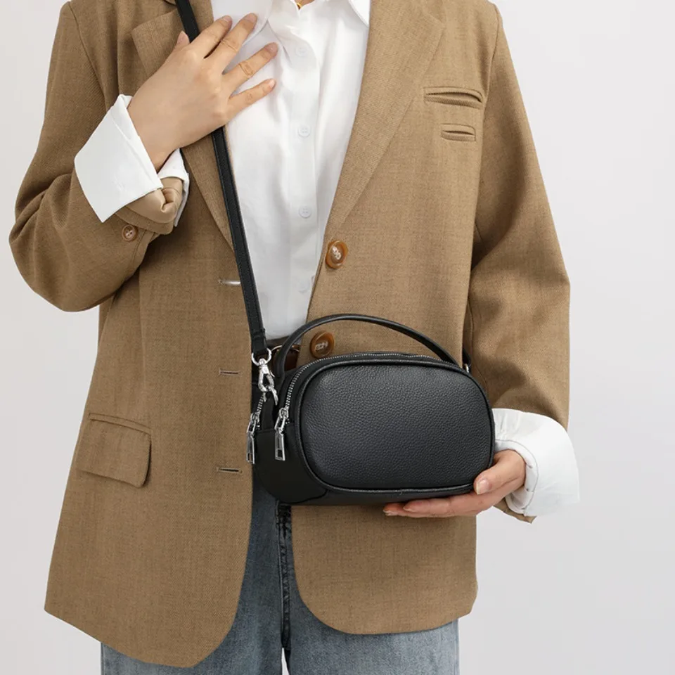 جلد طبيعي بلون حقائب اليد النسائية محفظة 2 طبقات فاخرة جلد البقر المرأة الكتف رسول حقائب كروسبودي محفظة كيس