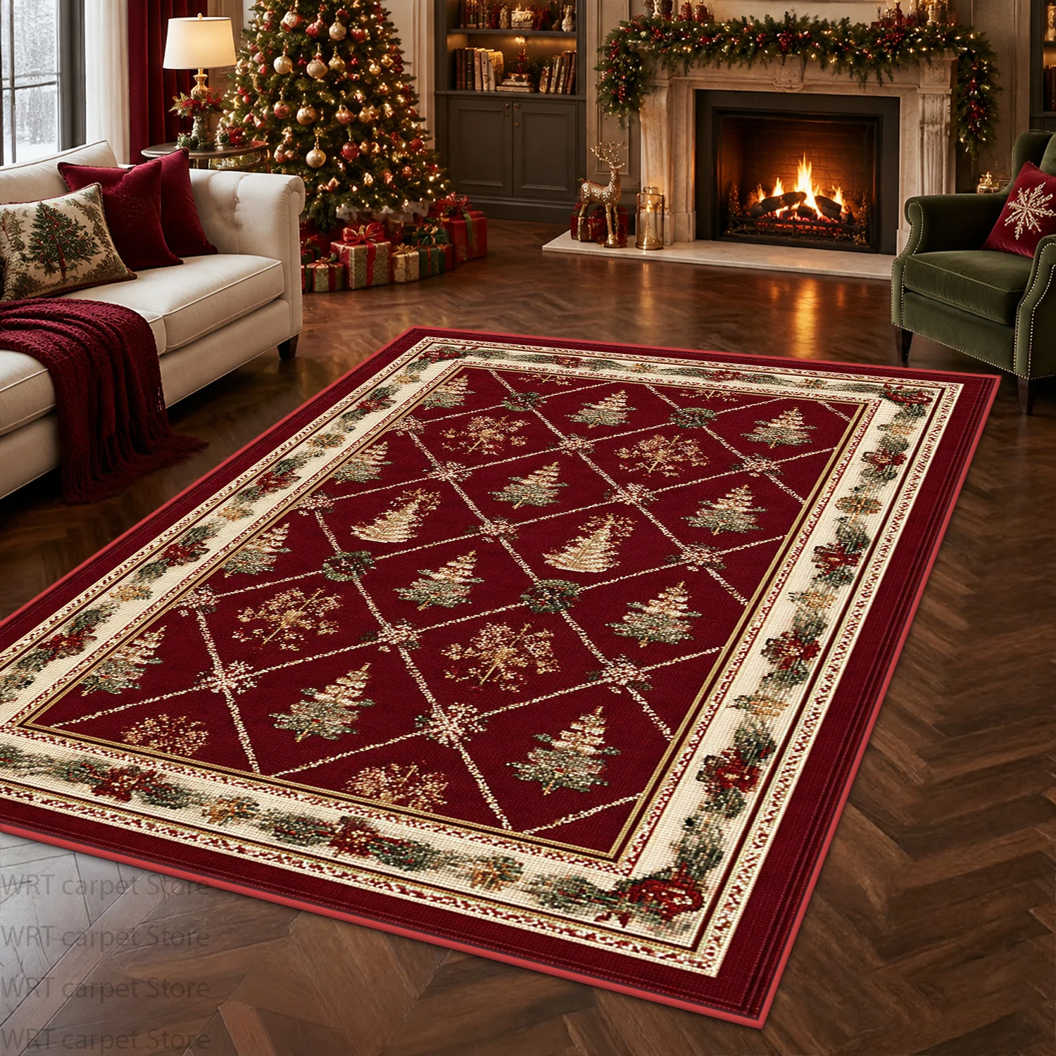 Christmas Vintage Rug for Living Room Large Area Non-slip Washable Decoration Home Bedroom Carpets Outdoor Foldable Mat Коврик