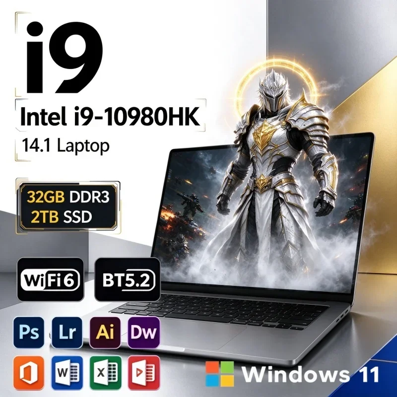 2026 New Arrival Hot 14.1'' Multi-scene Laptop Intel I9-10980HK 16/32GB RAM 2TB SSD Win11 Gaming Business Notebook