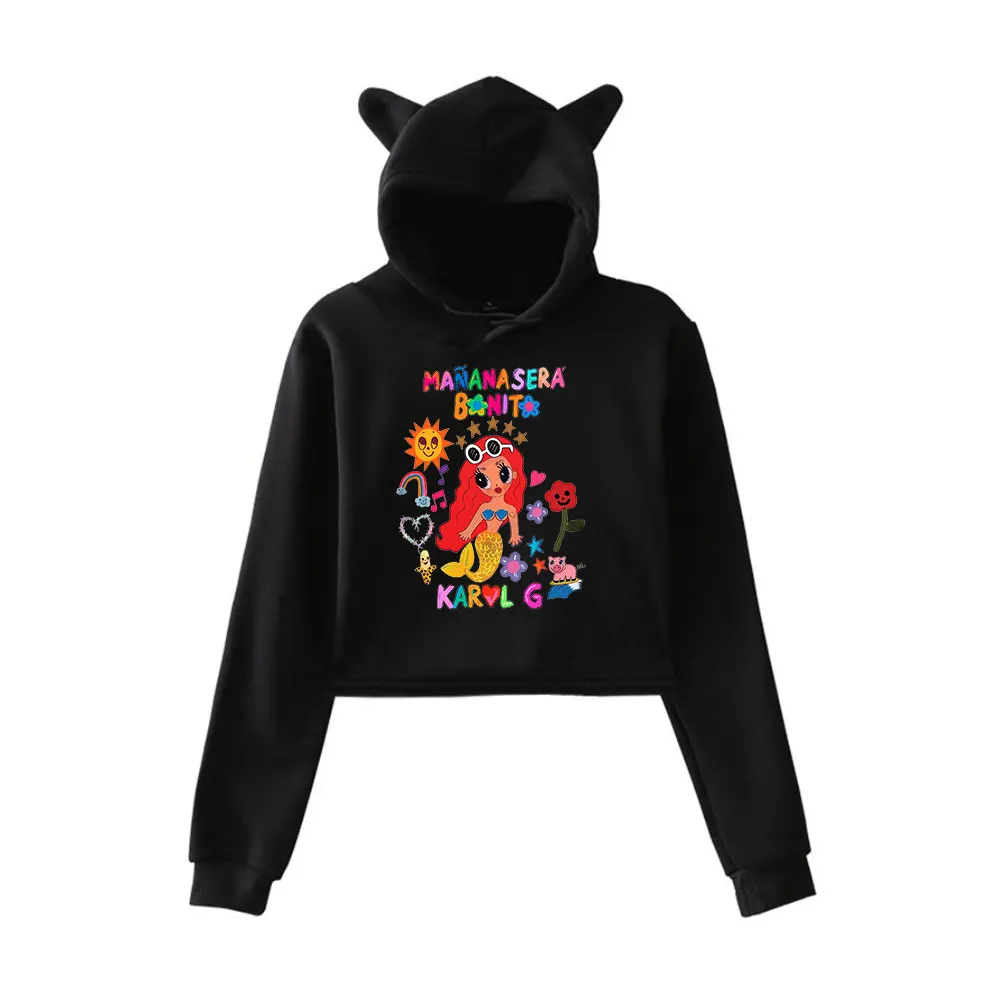 2023 Karol G Manana Sera Bonito Streetwear Logo Pullover Hoodie Merch Hoodies Sweatshirts For Girls Cat Ear Crop Top Hoodie Yout