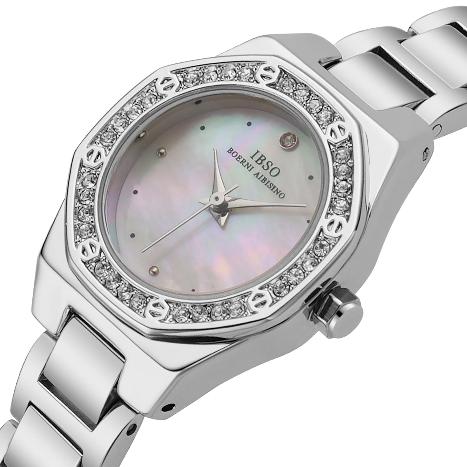 

IBSO 2025 женские кварцевые часы роскошный циркон ремешок из нержавеющей стали японский кварцевый механизм 3ATM водонепроницаемые женские наручные часы