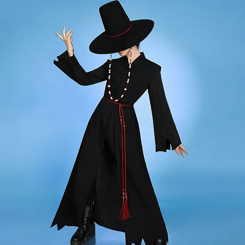 

Anime Kpop Cosplay Saja Boys Costume Virtual Singing Group Cos Black Long Robe Wig Full Set Role Play Outfit Theme Party for Men