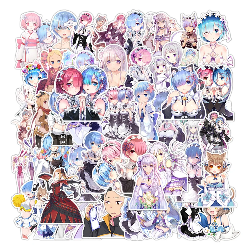 50PCS Re ZERO Starting Life in Another World Sticker Rem Ram Cartoon Decoration ACGN Anime Graffiti Laptop Guitar Car Bike Toys