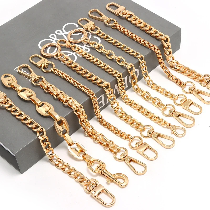 20cm Fashion Gold Color Shoulder Bag Strap Metal Extended Chian Handbag Crossbody Bag Strap Replace Chain  Bag Parts Accessories