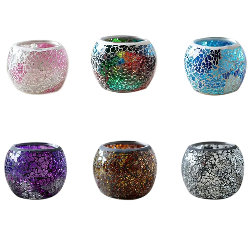 Color Snowflake Mosaic Glass Candlestick Wishing Candle Tea Light Holder Wedding Party Table Ornaments Romantic Candlestick