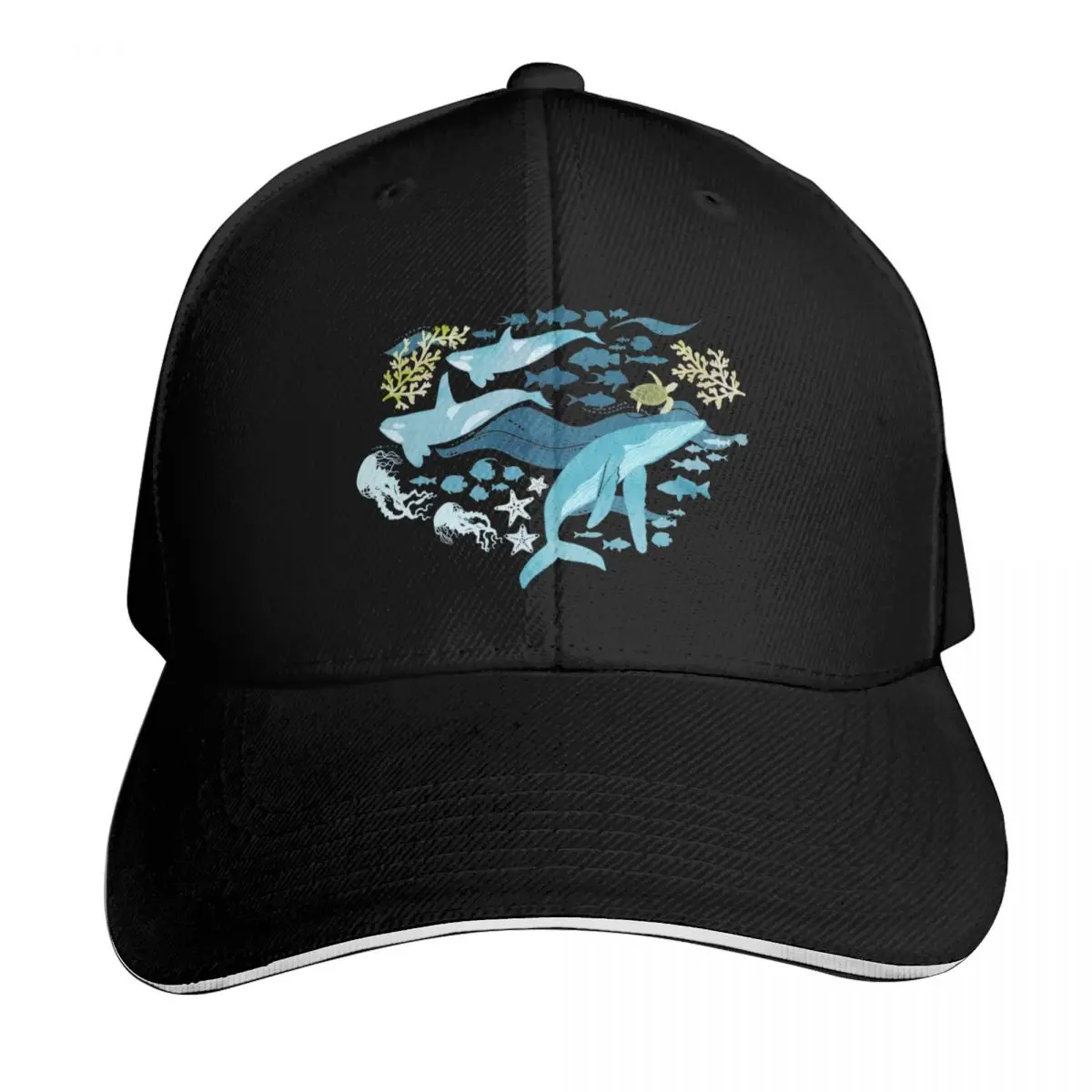 Ocean life in turquoise Baseball Cap Low Profile Unstructured Unisex for Men Women Outdoor Golf Running Hiking