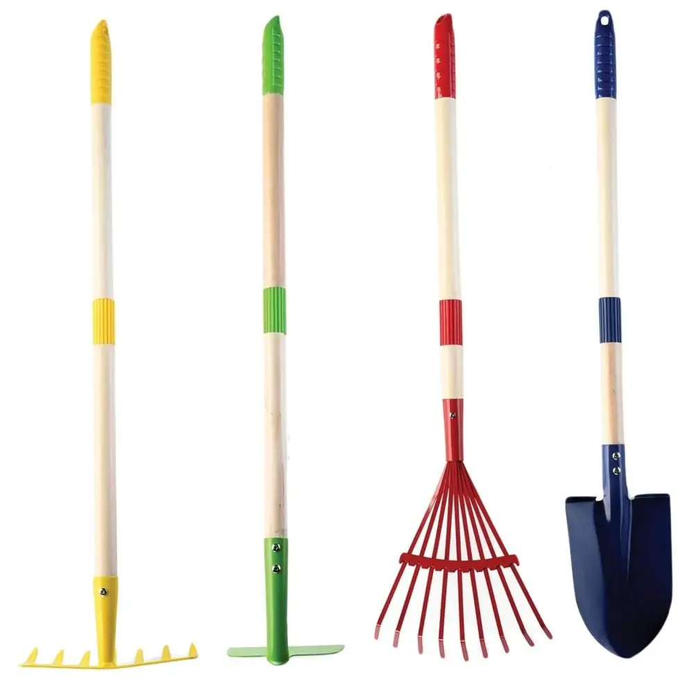 Kid-Friendly Design Small Garden Rake Kit Hardwood Handle Fun Children's Garden Leaves Rake Colorful 2 Shovels