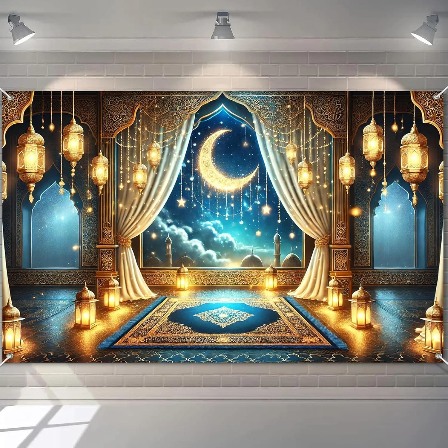 VIKAMA Ramadan Dekoration Banner Laterne Mond Hintergrund Eid al Fitr Banner Islamische Wanddekoration Familienparty Dekoration