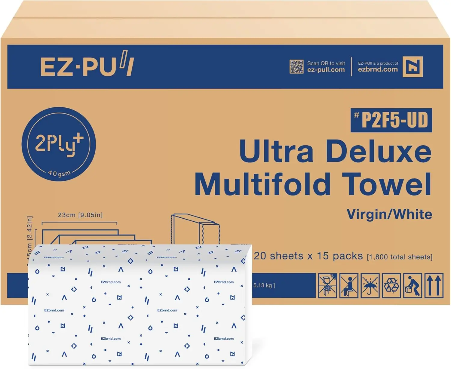 

Ultra Deluxe 2-Ply Multifold Paper Towels, White, 15 Pack x 120 Sheets, Large Size
