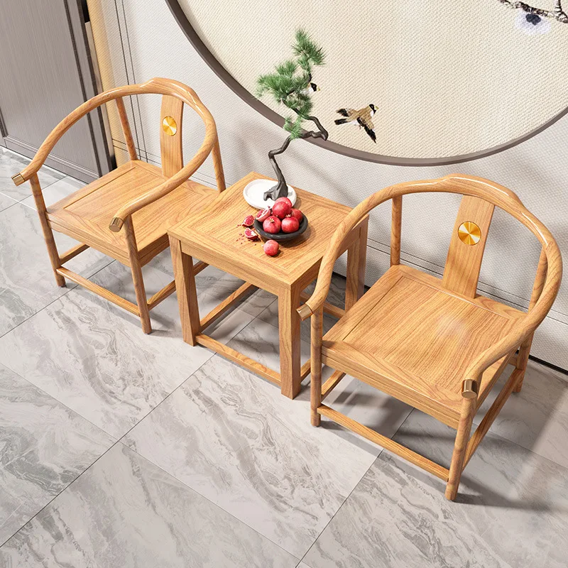 three-piece set of chair, Chinese armchair, log color Taishi chair, household tea backrest, offi