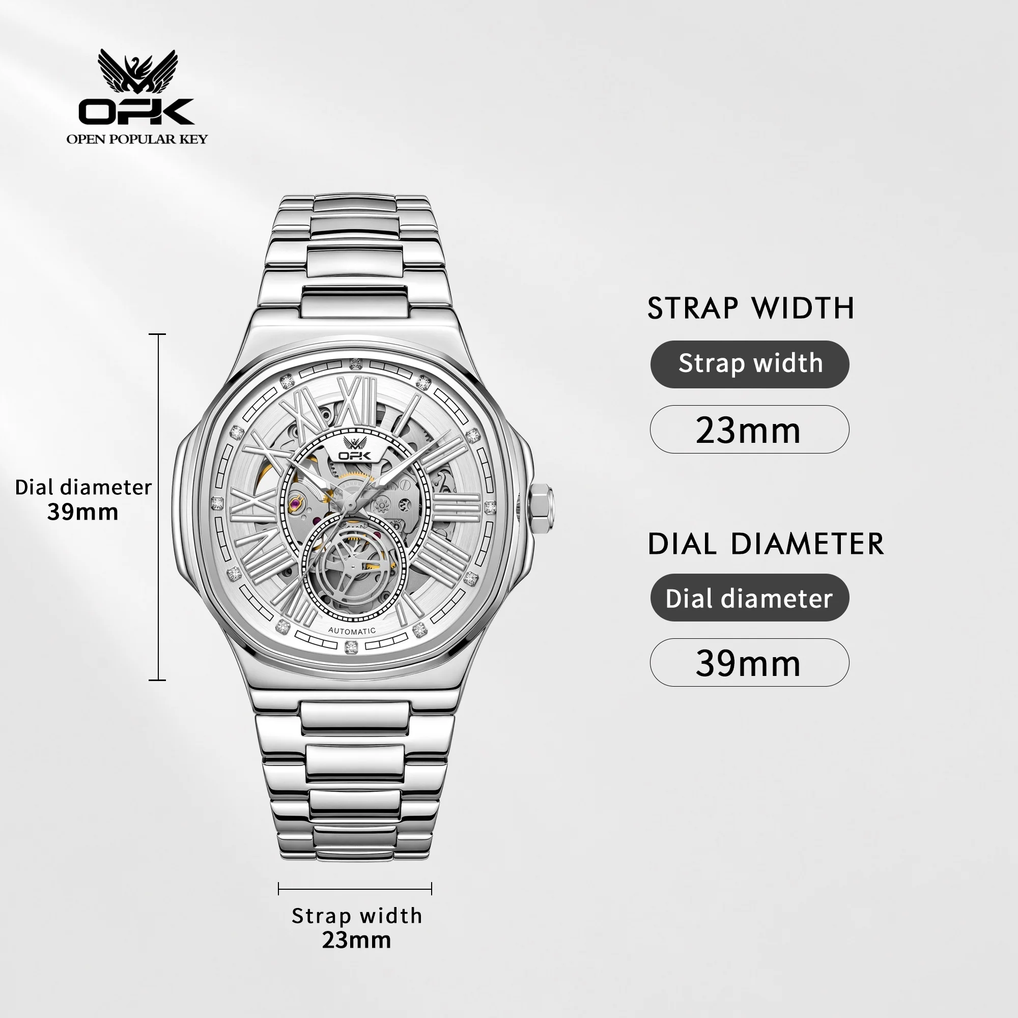 OPK 8201 Automatic Mechanical Watch for Man Original Luxury Business Waterproof Skeleton Stainless Steel Men's Watch