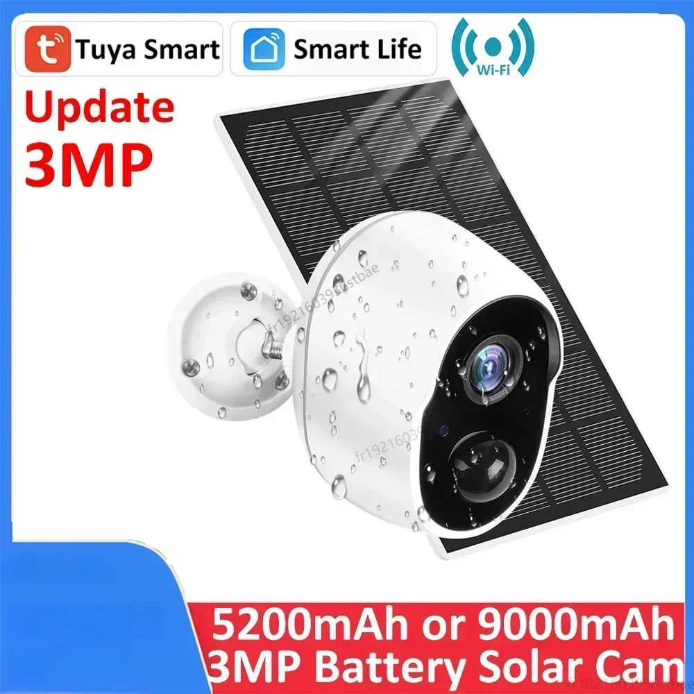 3MP Tuya Smart Life 5200/9000mAh Rechargeable Battery Solar Outdoor WIFI 1080P Surveillance Security Siren Camera Alexa Google