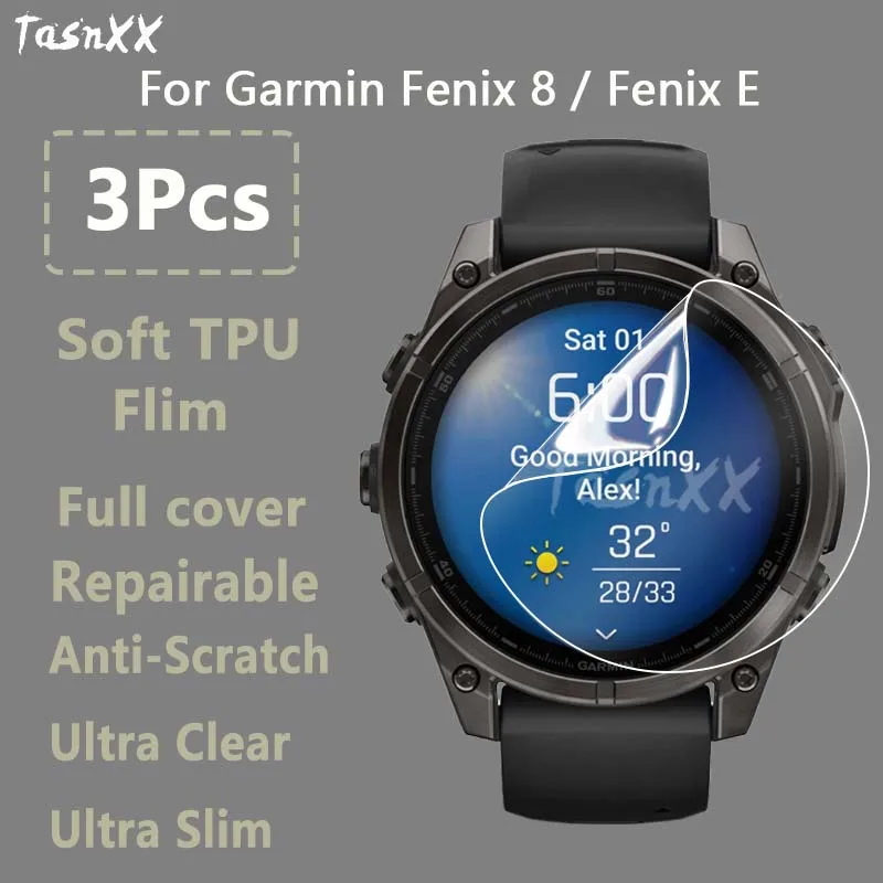 3Pcs For Garmin Fenix 8 E AMOLED Solar 43 47 51mm Transparent Soft Hydrogel Repairable Film Screen Protector-Not Tempered Glass