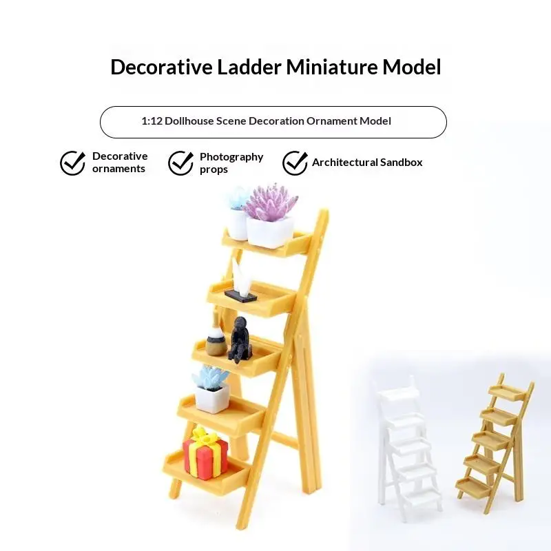 1Pcs DIY 1/12 Dollhouse Furniture Ornament Miniature Ladder Shelf Mini Tiered Shelf Toy Tiny Multi-layer Storage Rack Model view 3