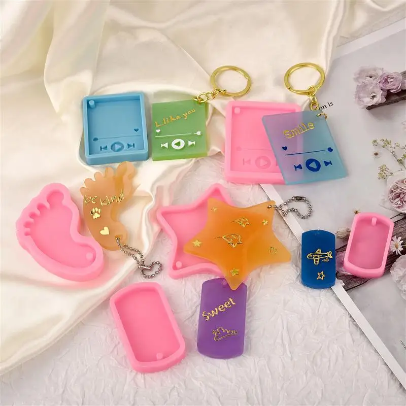 Key Chain Pendant Crystal Epoxy Resin Mold Diy Foot MP3 Key Chain Casting Silicone Mold Jewelry Making Tool