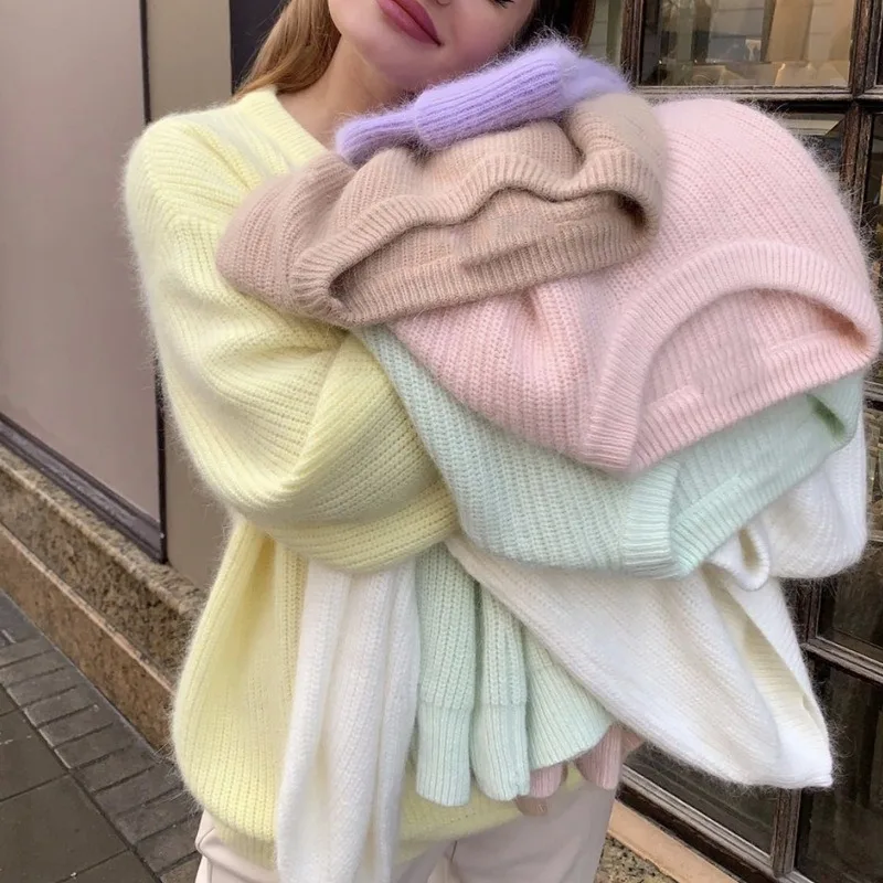 Autumn and Winter Ins Style Faux Mink Sweater, Women's Lazy Style, Loose and Super Soft Knitted Top, Women's Versatile