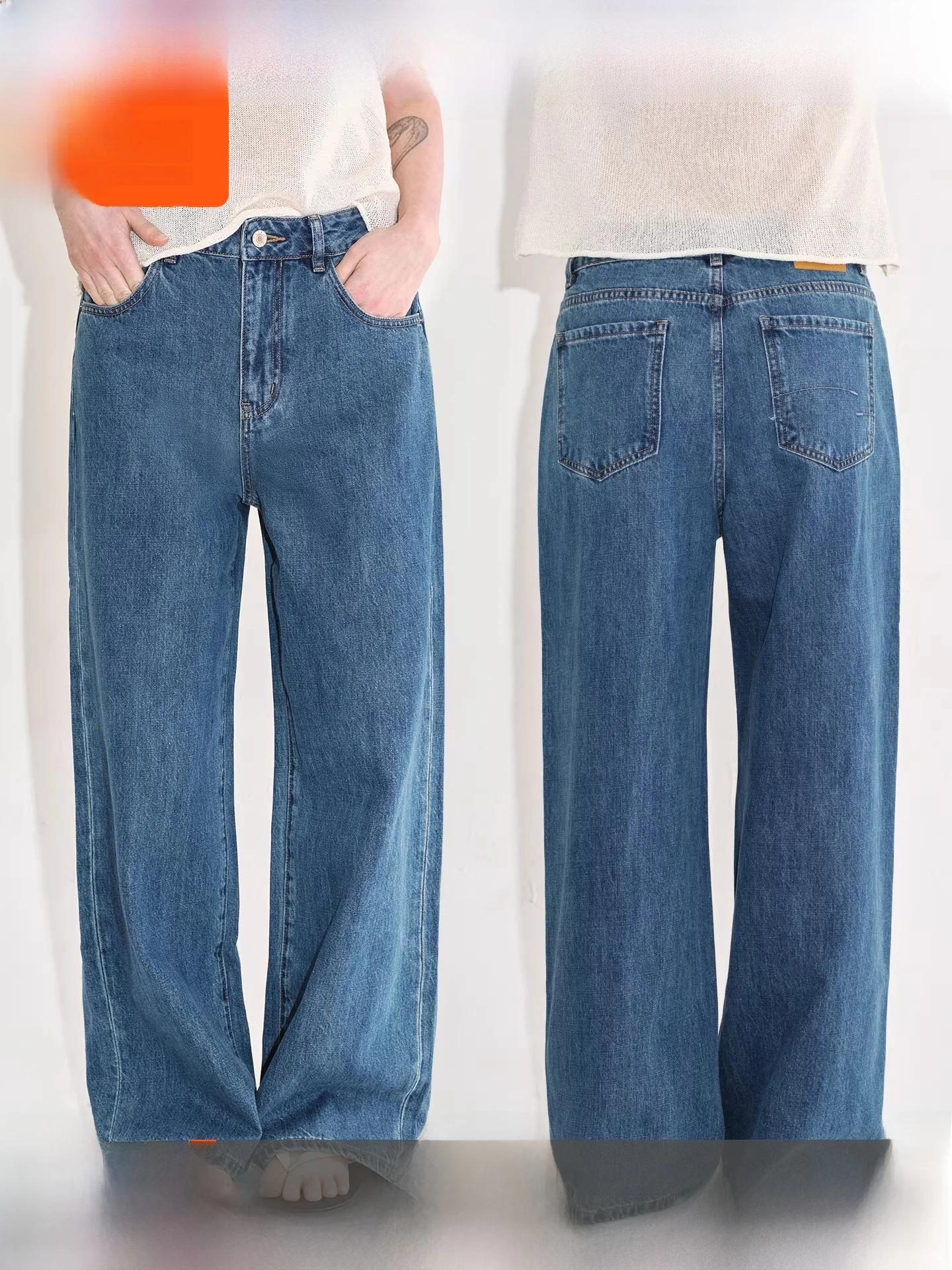 

Fano Vintage Loose Wide Leg Straight Cut Jeans Women's Spring New Sle Dra Denim High Waist Commute Wind ket Detail