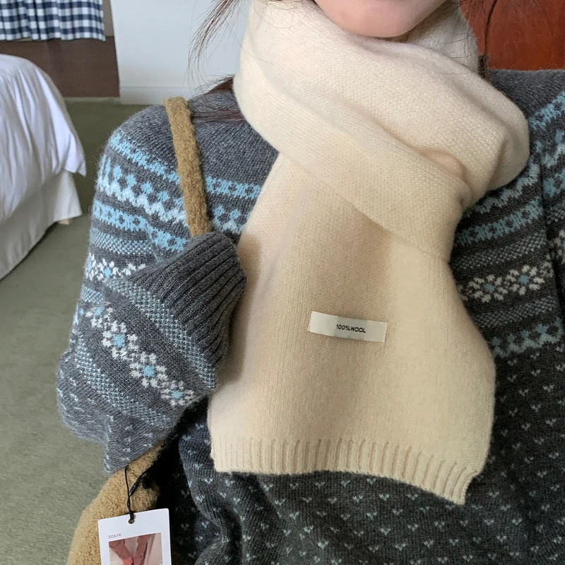 

High Quality 100% Wool Scarf Winter Fashion Plain Solid Warm Minimalist Solid Color Wrap Long Scarves for Women 20X150cm