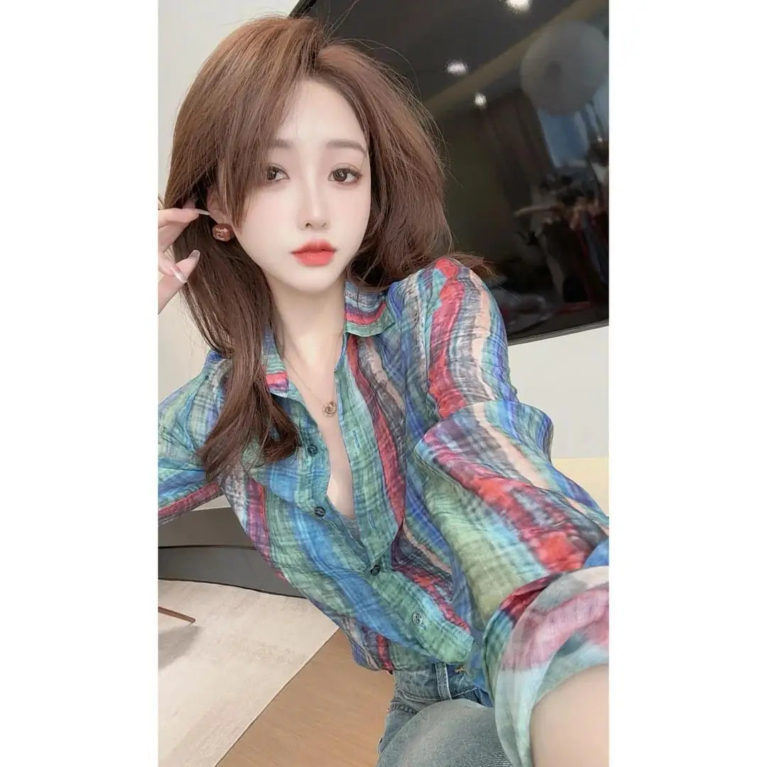 Camisa xadrez de manga comprida da moda retrô