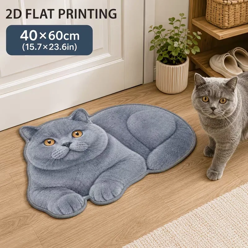 VIKAMA British Shorthair Blue Cat Rug Non Slip Absorbent Bathroom Doormat Entryway Rug Cute Cat Lover Home Decor