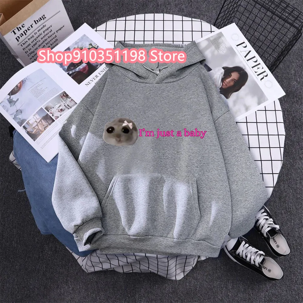 Sad Hamster Kawaii Unisex Fashion Hoodies Im Just A Girl Cartoon Long Sleeve Pullover Women Vintage Hip Hop Hoody Summer Clothes