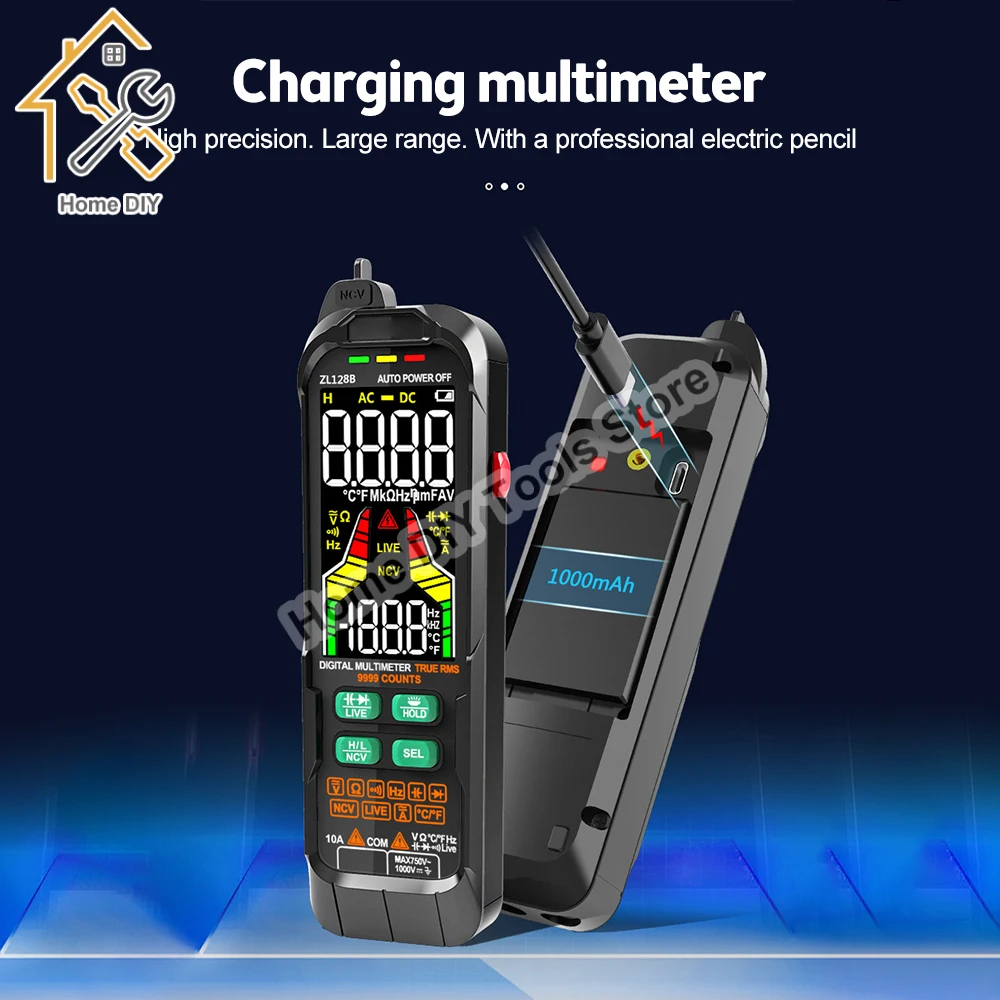 USB Charge Digital Multimetor Auto Range AC DC Rilevatore di Tensione di Corrente Penna True RMS Capacità Temp Smart Multimetro Tester