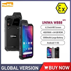 UNIWA W888 MT6765 Helio P35 Octa Core 4GB+64GB ATEX Explosion IP68 Smartphone Andriod11 6.3“ HD Screen 5000mAh NFC Mobile Phone
