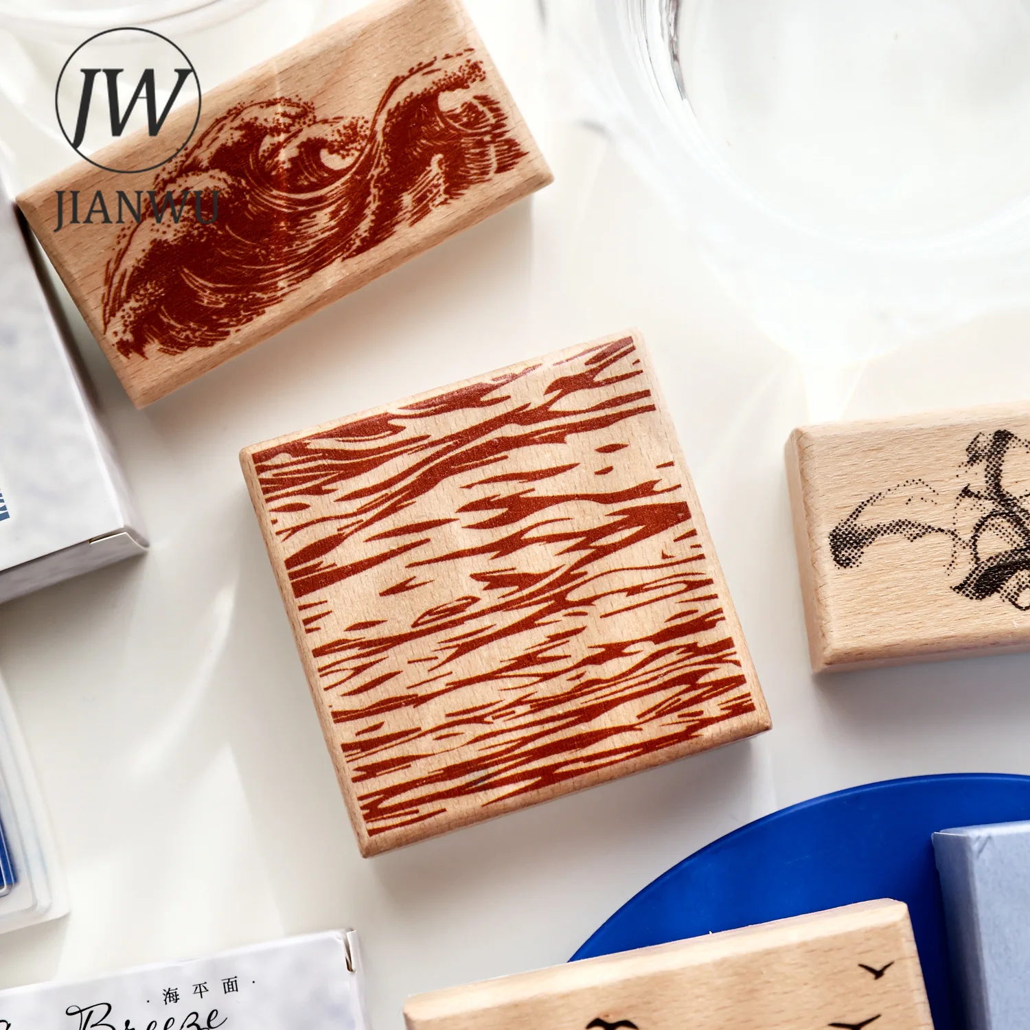 JIANWU Vintage Sea Waves Landscape Wooden Stamp Creative DIY Journal Material Collage Student Supplies Stationery