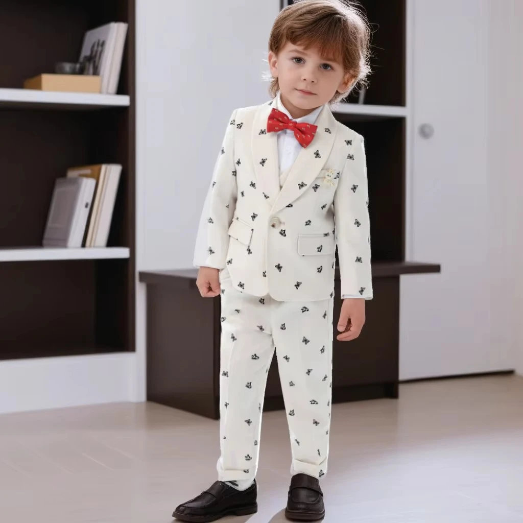 Kids Formal Tuxedo Set Fashion Embroidery Design Boys Suits for Weddings 2 To 12 Years Children Speech Piano Performance Costume