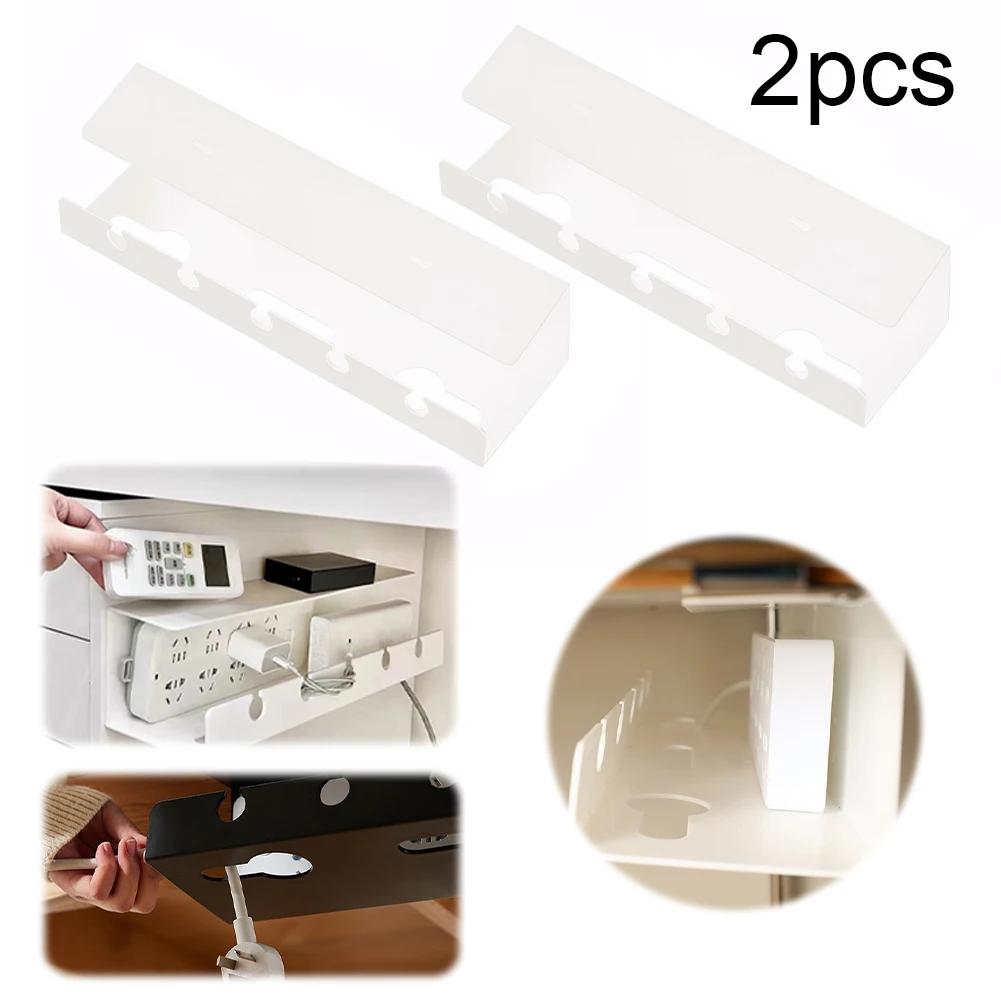 2Pcs Under Desk Cable Management Tray Self Adhesive Cord Organizer No Punching Under Desk Cable Shelf for Power Strip Adapter