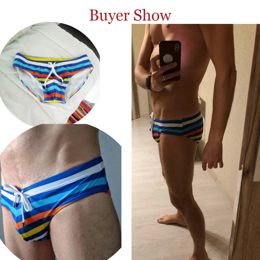 sexy man\'s Pride Day swimming Push-up padded swim trunks Sport briefs Rainbow swimwear low waist Gay Beach Short Summer