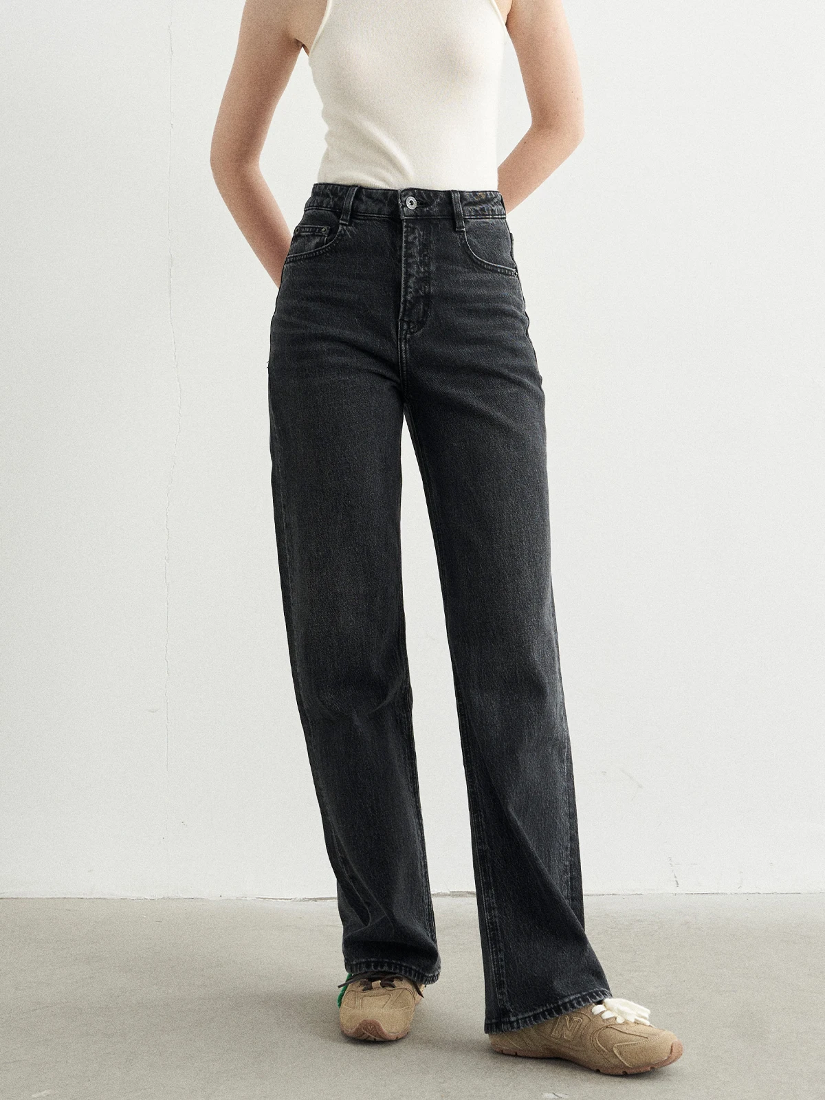 

Джинсы с высокой талией и широкими штанинами, черные джинсы, синяя серия 202, весенние брюки прямого кроя для женщин, повседневная одежда