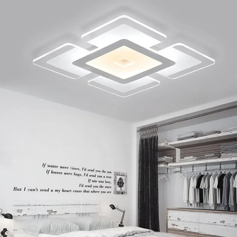 Moderna luz de teto led retangular e quadrada sala estar acrílico criativo quarto lâmpada AC110-240V