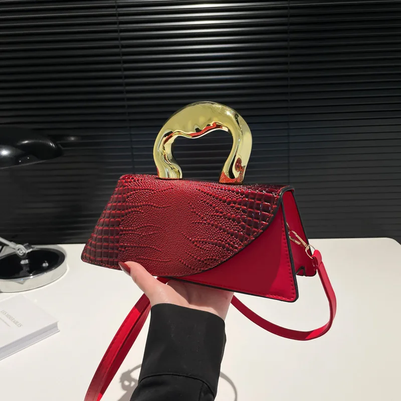 Fashionable Crocodile Pattern Small Square Bag Women's Crossbody Hard Handle Handbag Stylish Design Soft PU Leather Nylon Lining