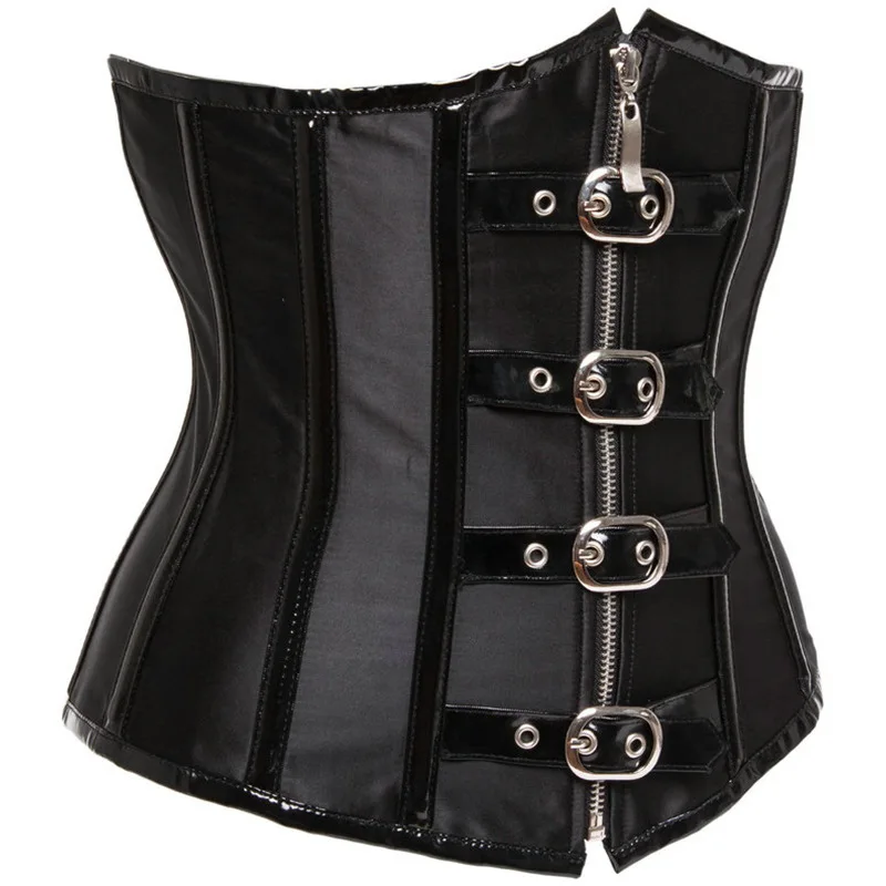 Red Front Zipper & Belt Buckle Gothic Steampunk Corsets For Women Slimming Waist Training Corset Underbust Sexy Vintage Clothes