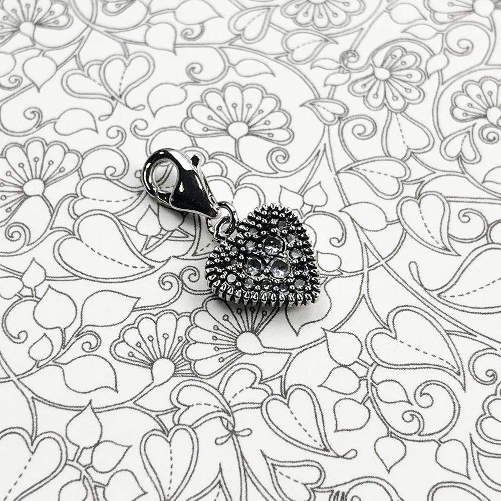 Herzanhänger, baumelnder Charm für Schmuckherstellung, Vintage 925 Sterling Silber, Geschenk für Frauen – Detail 8