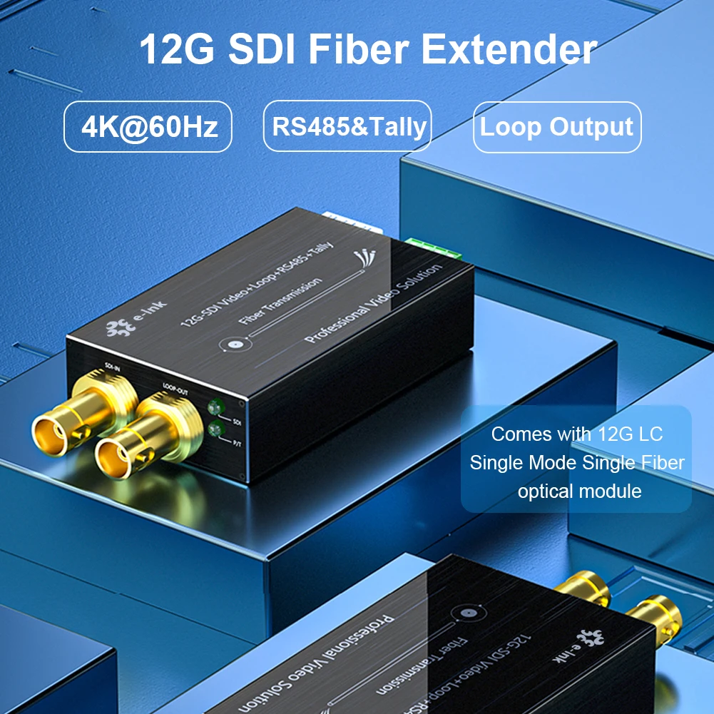 Mini 12G-SDI to Fiber Converter with Tally and RS485