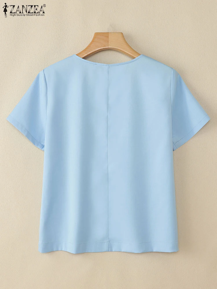 ZANZEA Fashion Summer Women Blouses Vintage Embroidery Shirts 2025 Tunic Tops Casual Loose Square Collar Short Sleeve OL Blusas